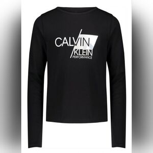 Calvin Klein Girls L 12-14 100% Cotton Golographic Logo Long Sleeve Shirt Black